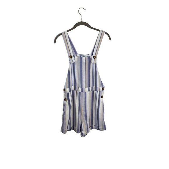 Hollister women’s blue, yellow and white striped short overalls size XS ￼ - Picture 1 of 6